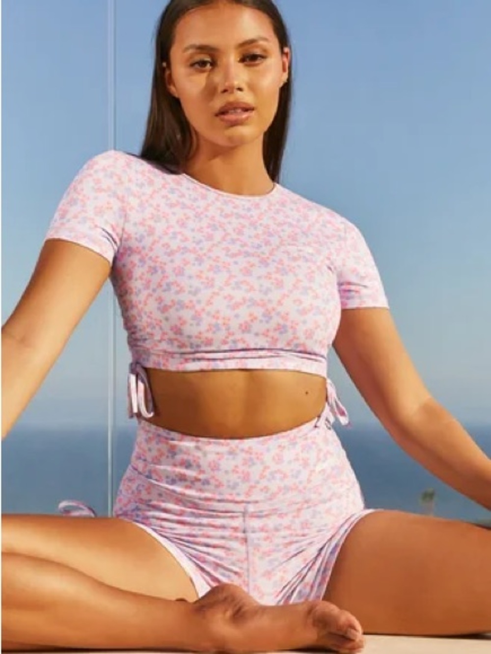 Floral Tie-Side Crop Top with Shorts